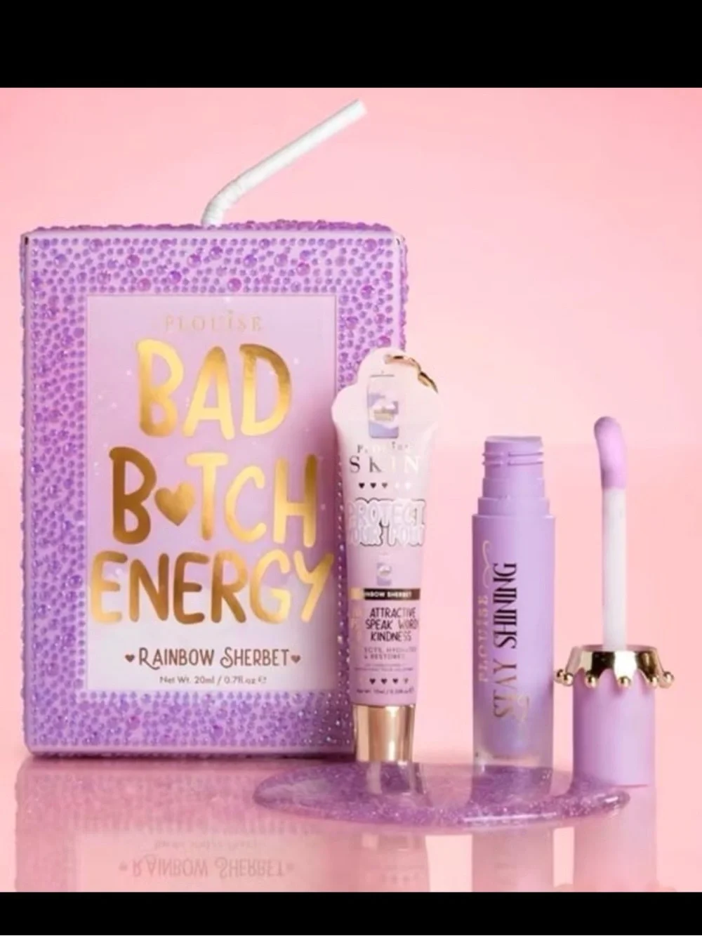 P. Louise Bad B*tch Energy Crystal Lipgloss Duo Rainbow Sherbet BNIB